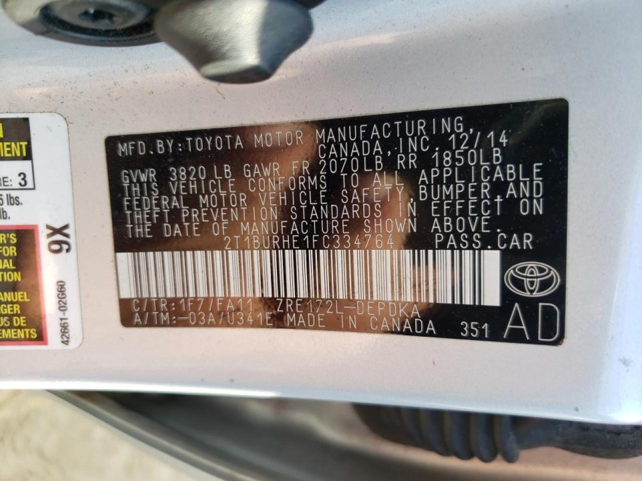 Photo 10 from auction – 2016 TOYOTA COROLLA with VIN 2T1BURHE1FC334764