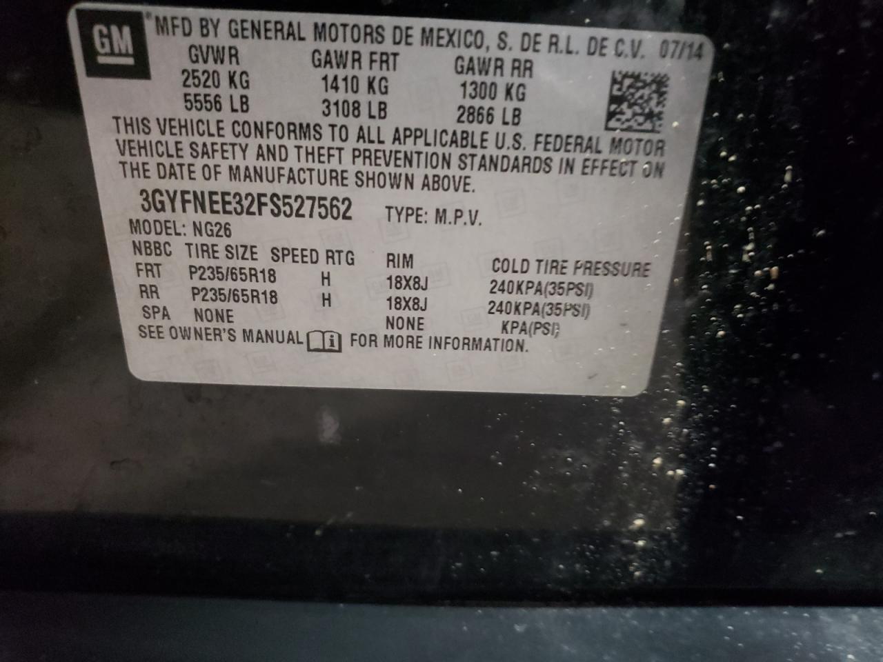 Photo 10 from auction – 2015 CADILLAC SRX LUXURY with VIN 3GYFNEE32FS527562
