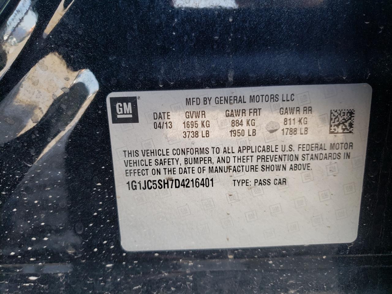 Photo 10 from auction – 2013 CHEVROLET SONIC LT with VIN 1G1JC5SH7D4216401