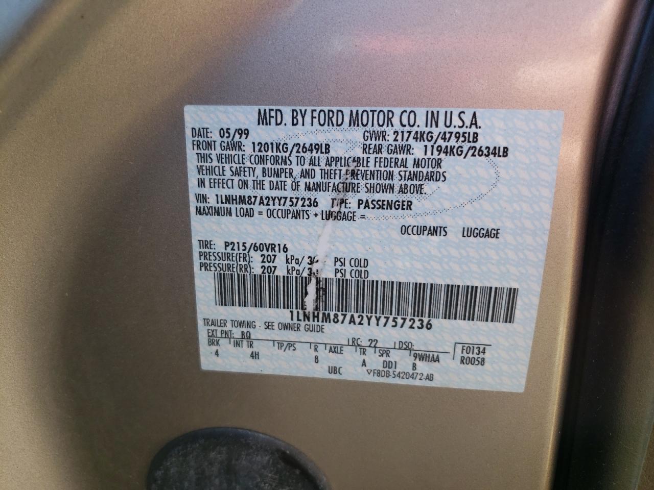 Photo 10 from auction – 2000 LINCOLN LS with VIN 1LNHM87A2YY757236