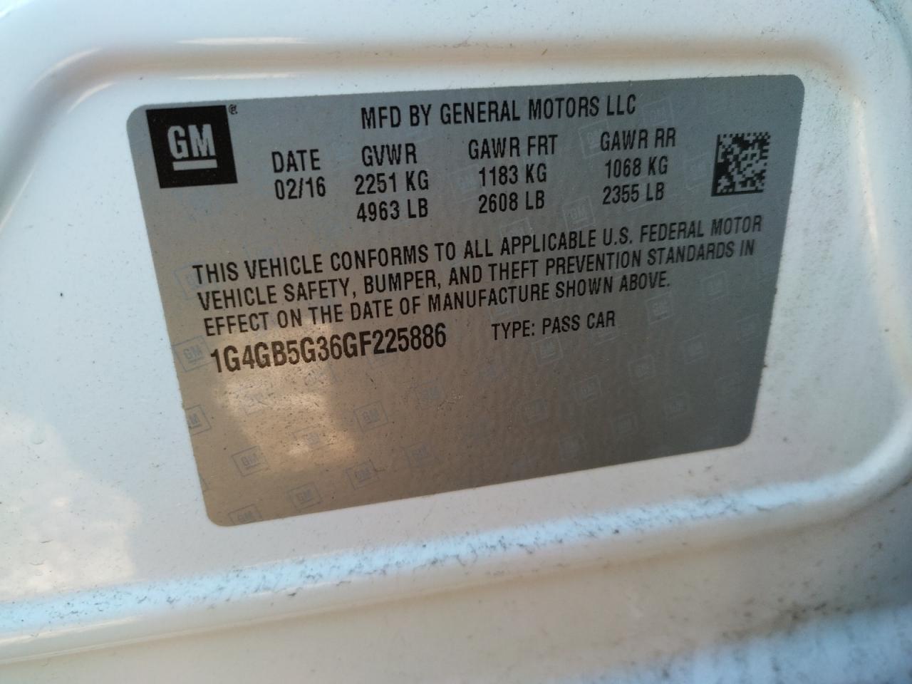 Photo 10 from auction – 2016 BUICK LACROSSE with VIN 1G4GB5G36GF225886