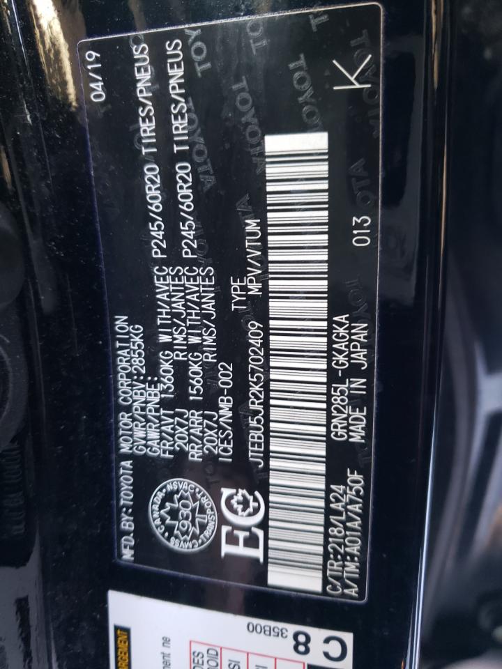 Photo 10 from auction – 2019 TOYOTA 4RUNNER SR with VIN JTEBU5JR2K5702409