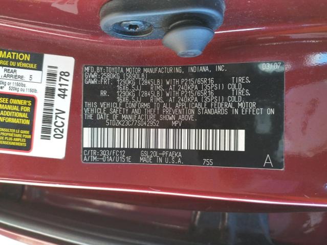 Photo 10 from auction – 2007 TOYOTA SIENNA CE with VIN 5TDZK23C77S042952