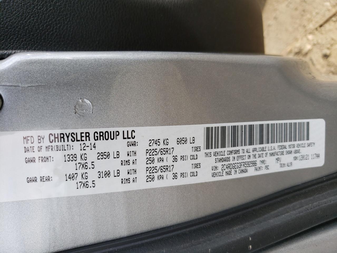 Photo 10 from auction – 2015 DODGE GRAND CARA with VIN 2C4RDGEG3FR592986