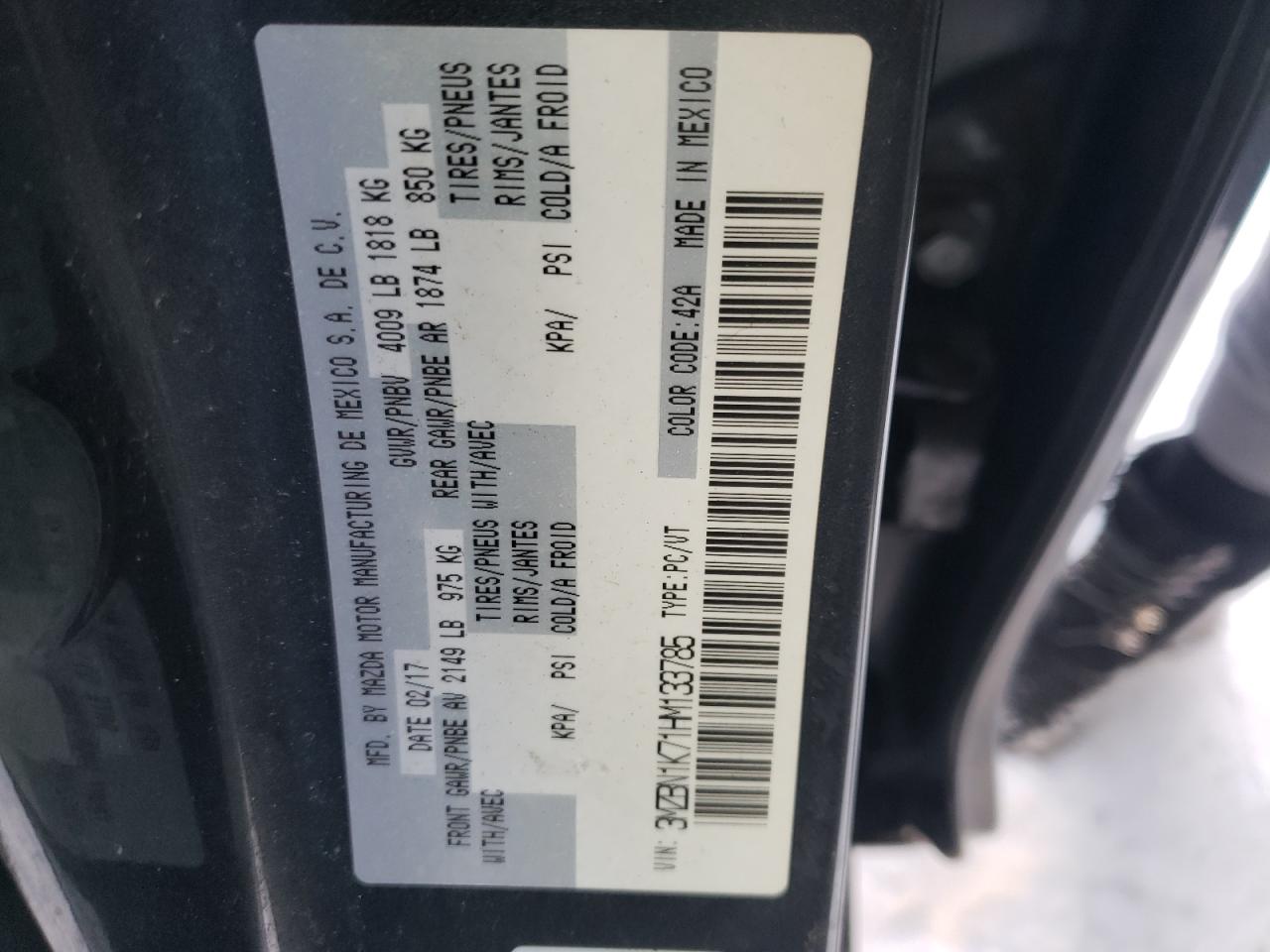 Photo 10 from auction – 2017 MAZDA 3 SPORT with VIN 3MZBN1K71HM133785