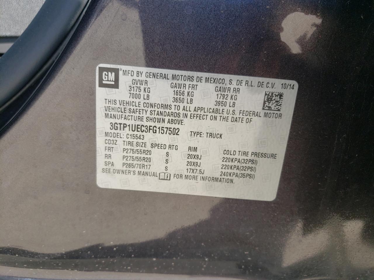 Photo 10 from auction – 2015 GMC SIERRA C15 with VIN 3GTP1UEC3FG157502