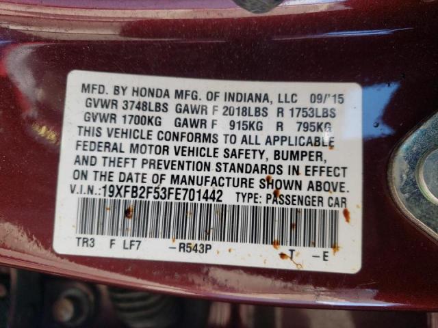 Photo 10 from auction – 2015 HONDA CIVIC LX with VIN 19XFB2F53FE701442