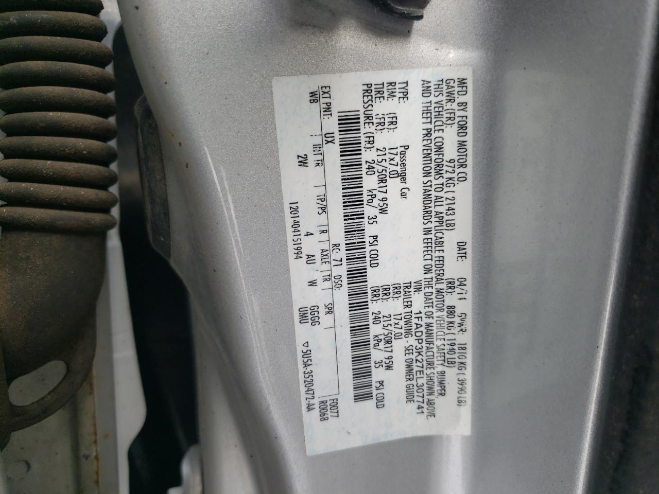 Foto 10 de la subasta – 2014 FORD FOCUS SE con VIN 1FADP3K27EL307741