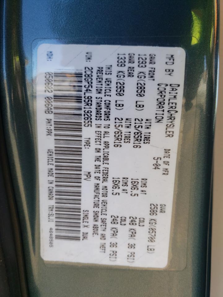 Photo 10 from auction – 2005 CHRYSLER TOWN & COU with VIN 2C8GP54L95R192655