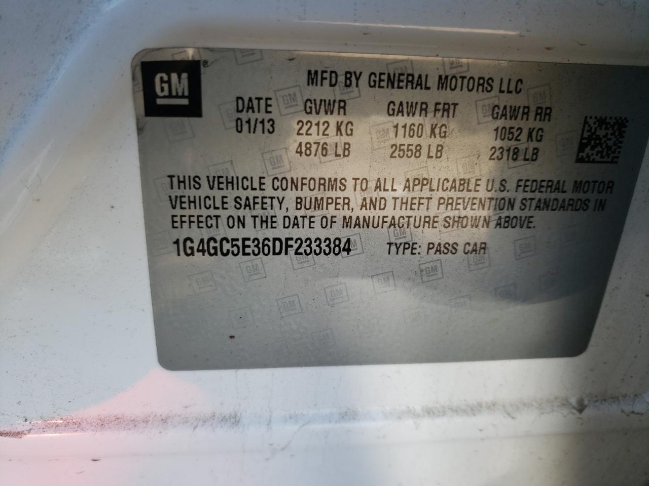 Photo 10 from auction – 2013 BUICK LACROSSE with VIN 1G4GC5E36DF233384