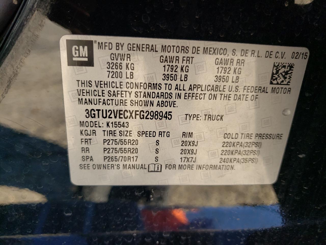 Photo 10 from auction – 2015 GMC SIERRA K15 with VIN 3GTU2VECXFG298945