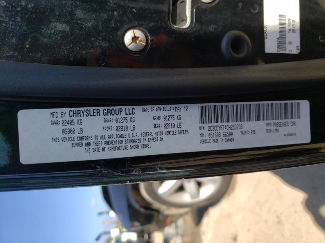 Photo 10 from auction – 2012 DODGE CHALLENGER with VIN 2C3CDYBT4CH259733