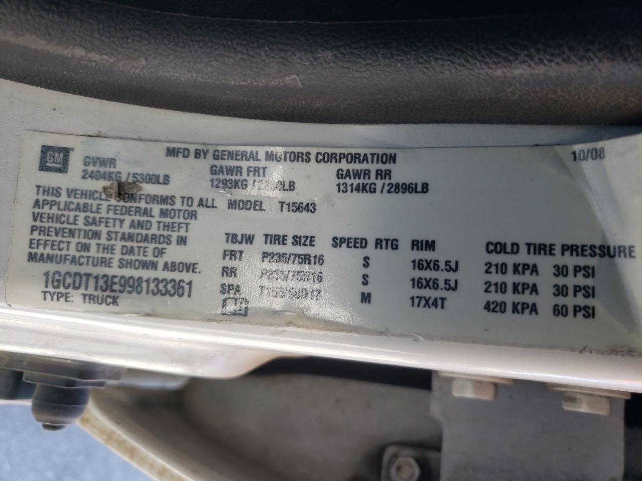 Photo 10 from auction – 2009 CHEVROLET COLORADO with VIN 1GCDT13E998133361