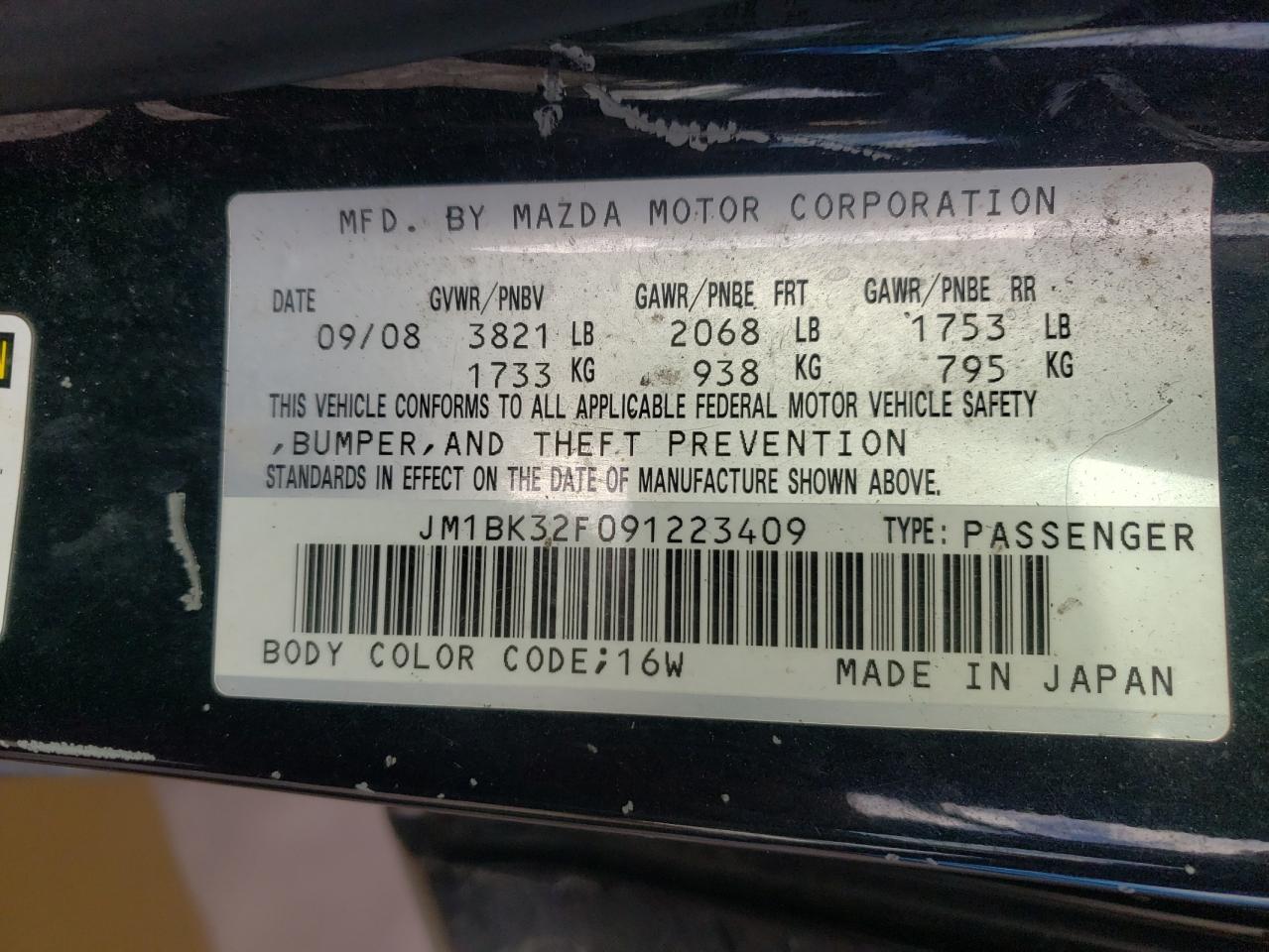 Photo 10 from auction – 2009 MAZDA 3 I with VIN JM1BK32F091223409