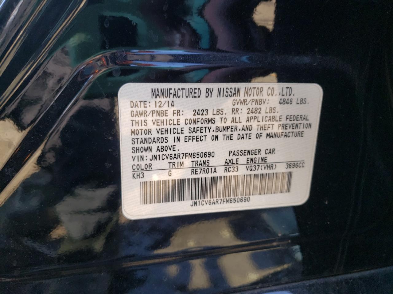 Photo 10 from auction – 2015 INFINITI Q40 with VIN JN1CV6AR7FM650690