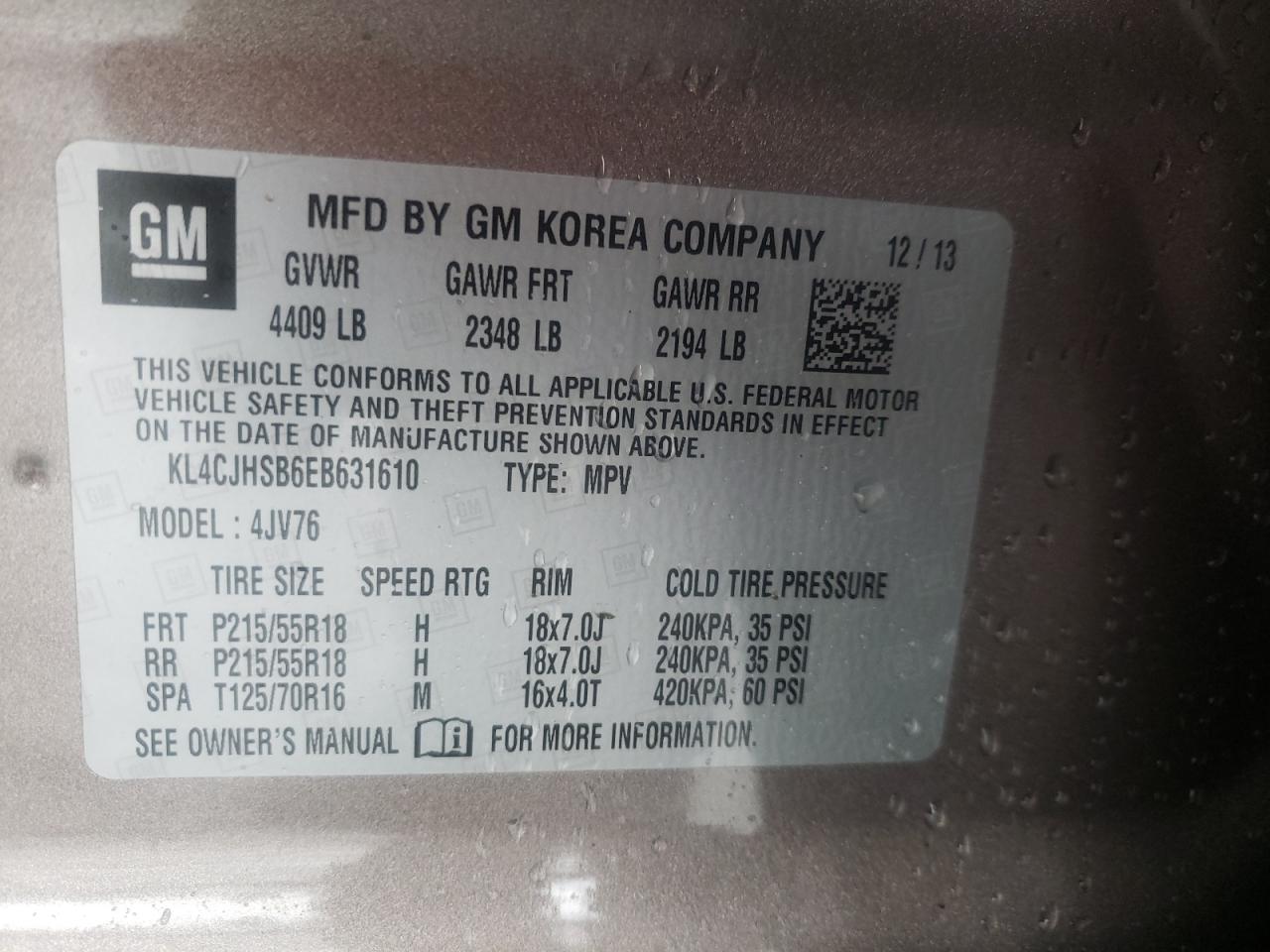 Photo 10 from auction – 2014 BUICK ENCORE PRE with VIN KL4CJHSB6EB631610