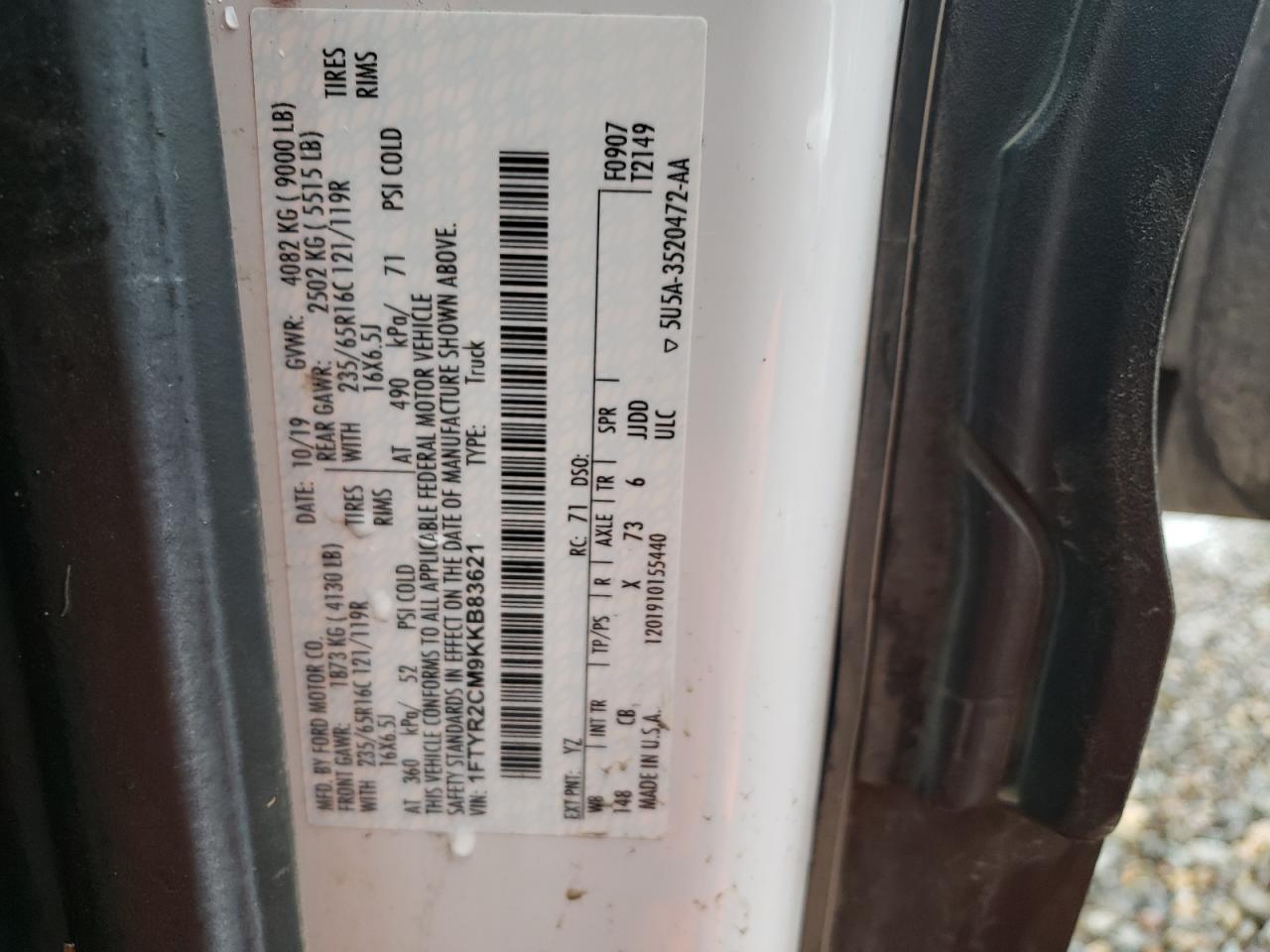 Photo 10 from auction – 2019 FORD TRANSIT T- with VIN 1FTYR2CM9KKB83621