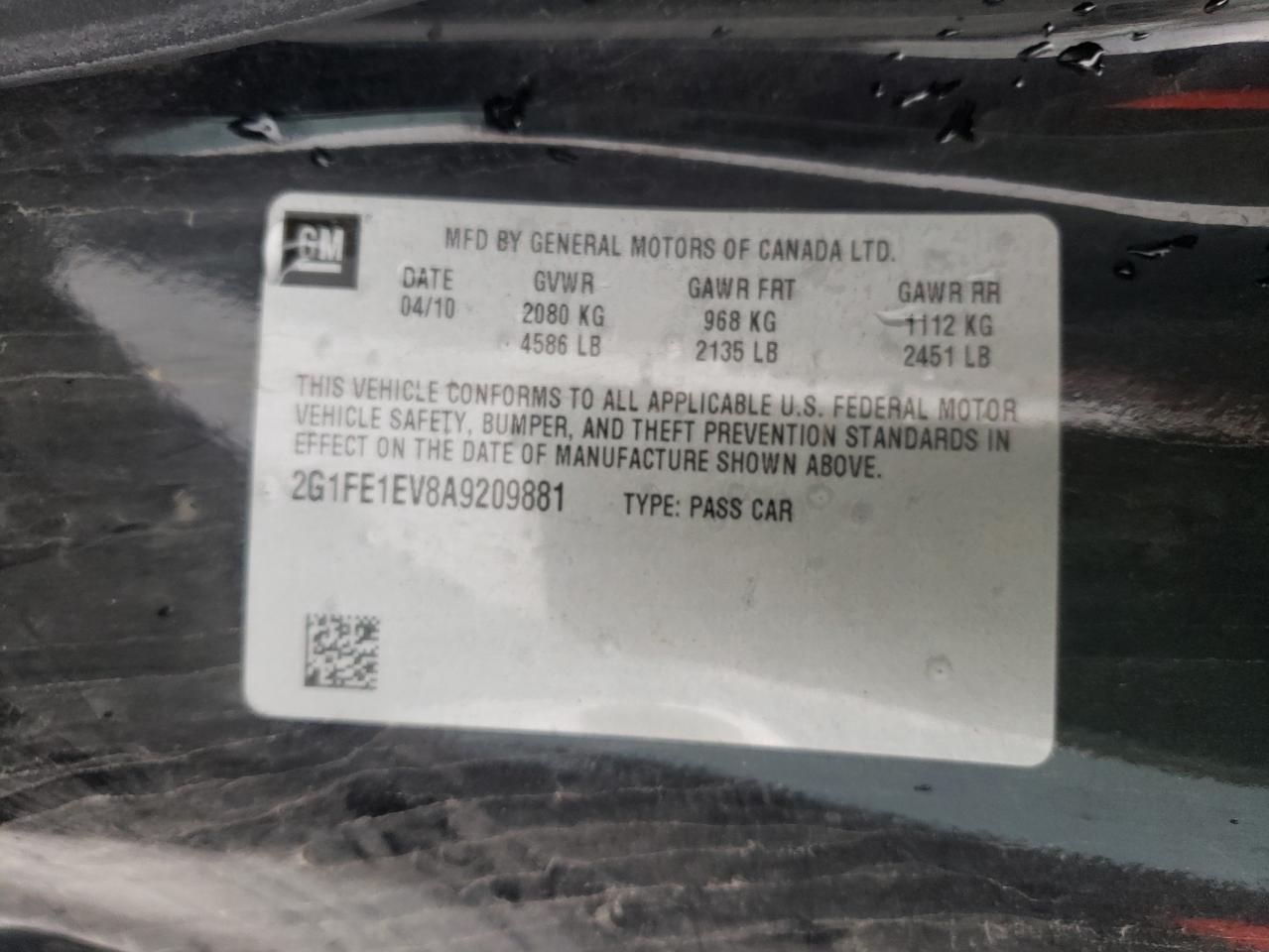 Photo 10 from auction – 2010 CHEVROLET CAMARO LS with VIN 2G1FE1EV8A9209881