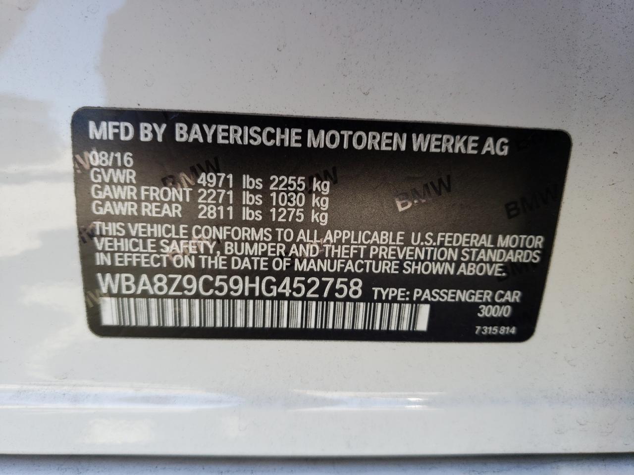 Photo 10 from auction – 2017 BMW 330 XIGT with VIN WBA8Z9C59HG452758