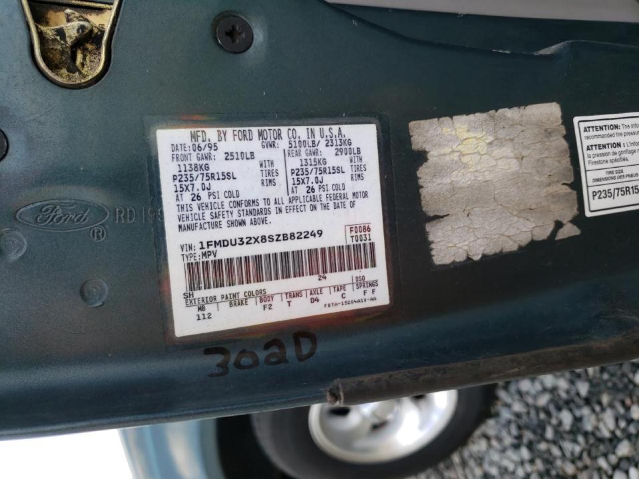 Photo 10 from auction – 1995 FORD EXPLORER with VIN 1FMDU32X8SZB82249