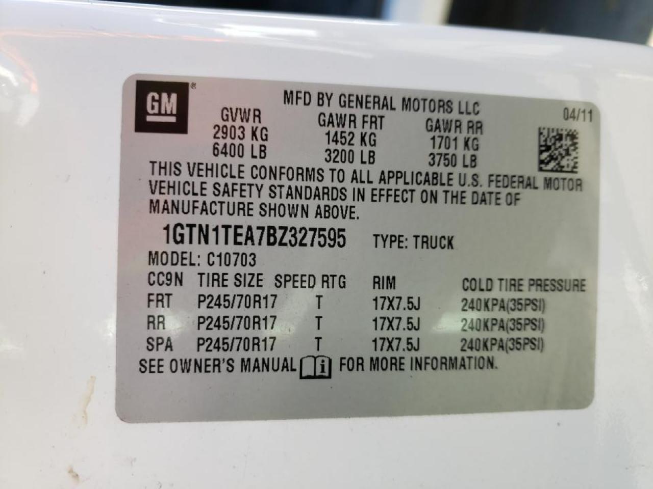 Photo 10 from auction – 2011 GMC SIERRA C15 with VIN 1GTN1TEA7BZ327595