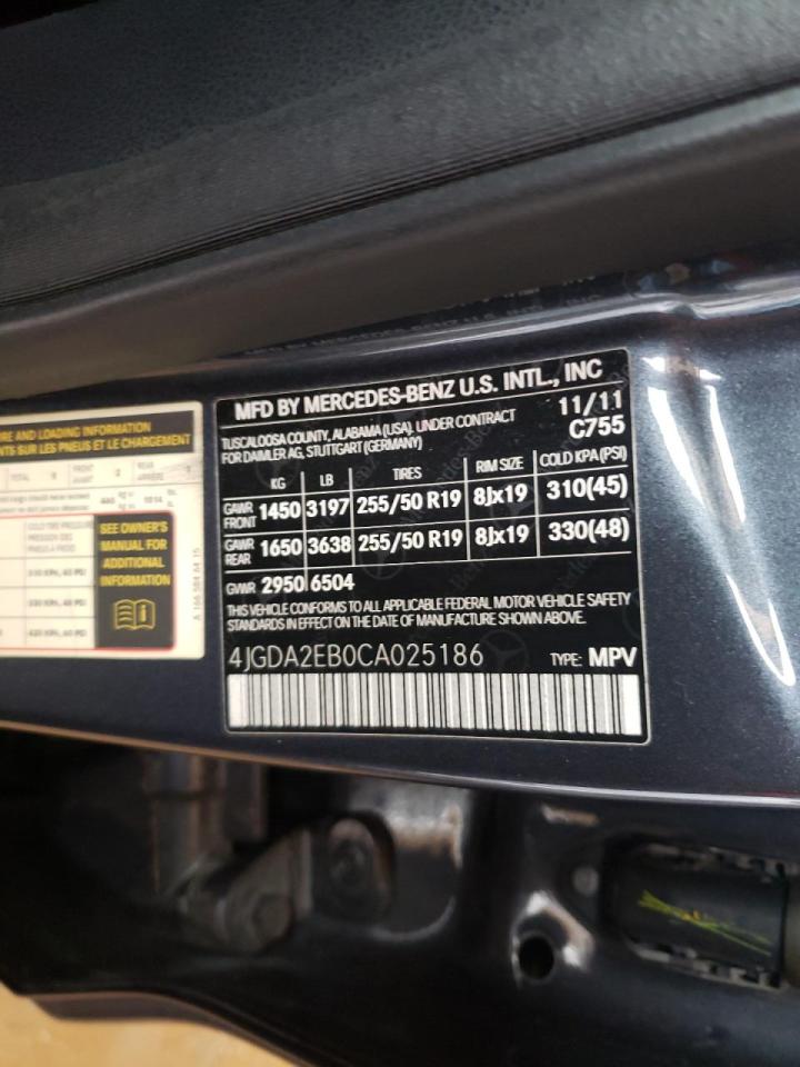 Photo 10 from auction – 2012 MERCEDES-BENZ ML 350 BLU with VIN 4JGDA2EB0CA025186