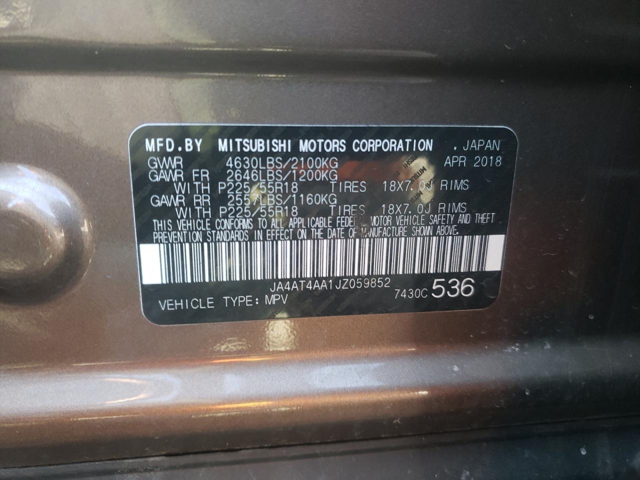 Photo 10 from auction – 2018 MITSUBISHI ECLIPSE CR with VIN JA4AT4AA1JZ059852