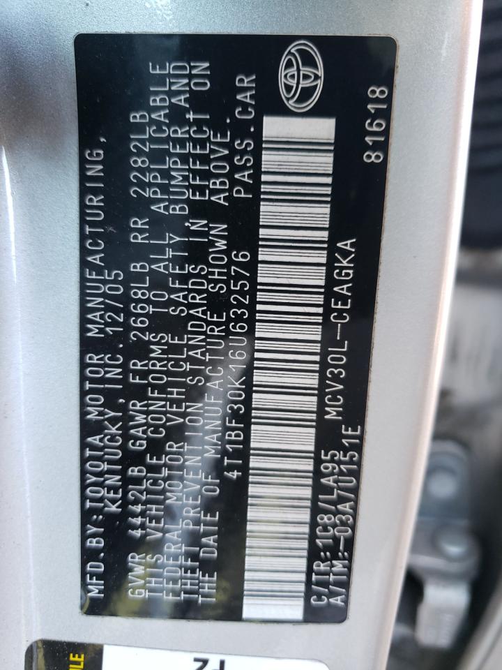 Photo 10 from auction – 2006 TOYOTA CAMRY LE with VIN 4T1BF30K16U632576
