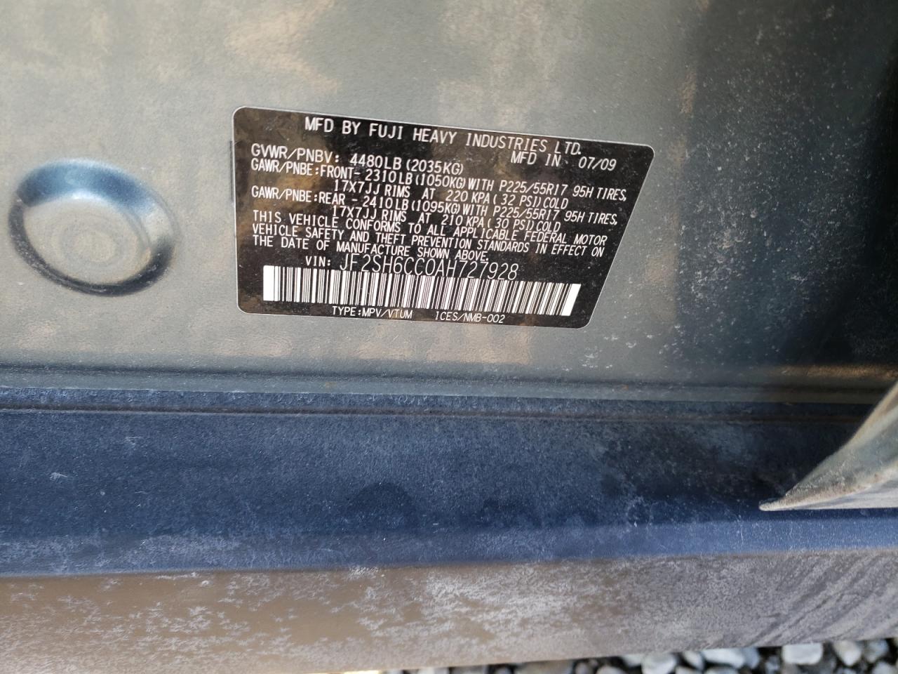 Photo 10 from auction – 2010 SUBARU FORESTER 2 with VIN JF2SH6CC0AH727928