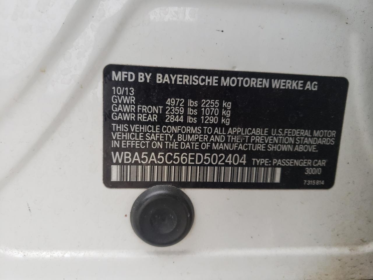 Photo 10 from auction – 2014 BMW 528 I with VIN WBA5A5C56ED502404