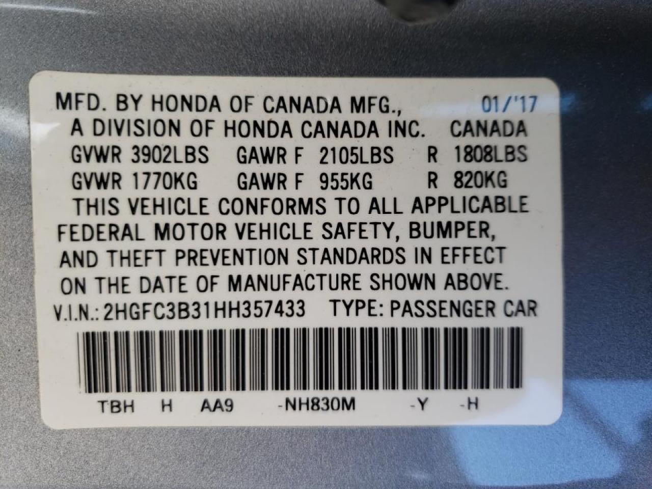 Photo 10 from auction – 2017 HONDA CIVIC EX with VIN 2HGFC3B31HH357433