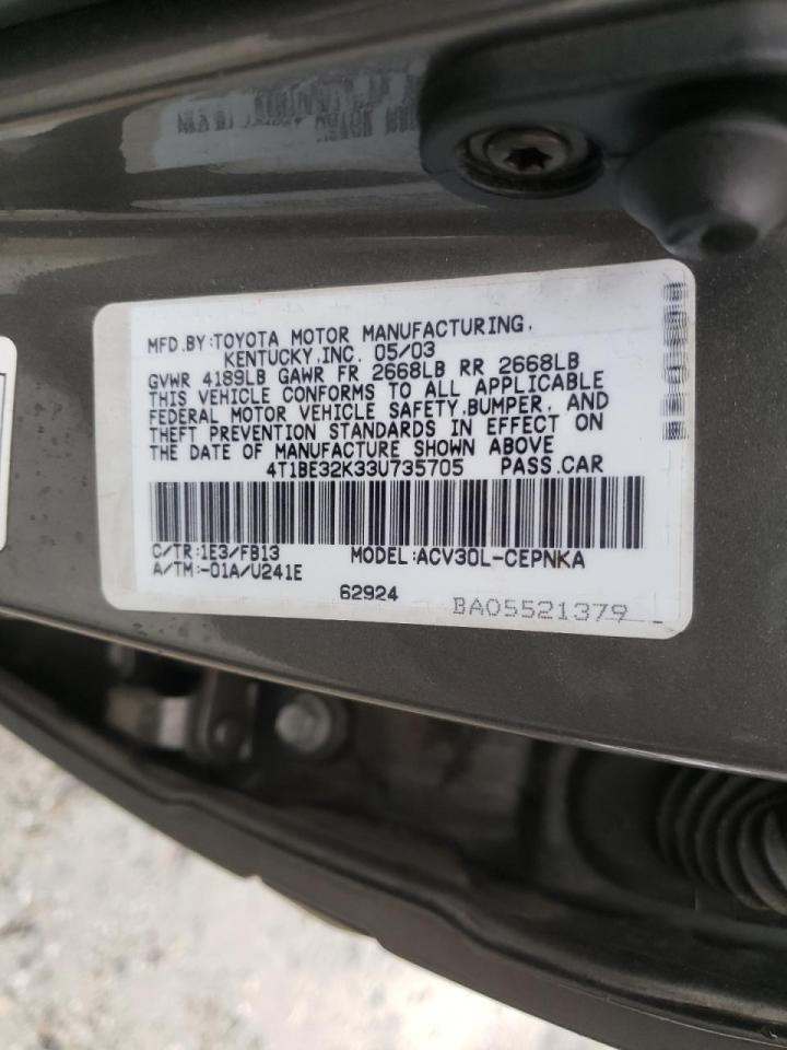 Photo 10 from auction – 2003 TOYOTA CAMRY LE with VIN 4T1BE32K33U735705