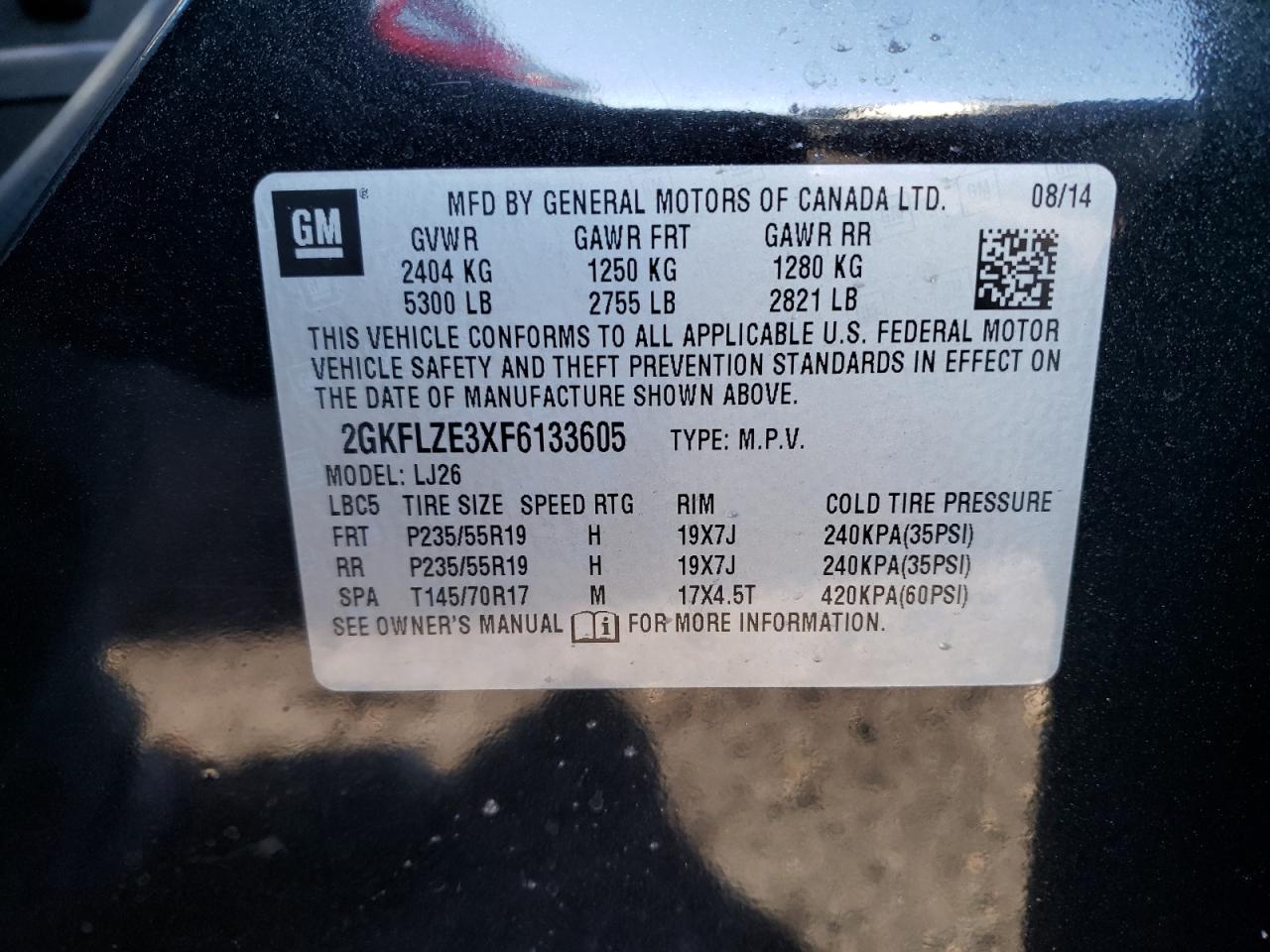 Photo 10 from auction – 2015 GMC TERRAIN DE with VIN 2GKFLZE3XF6133605