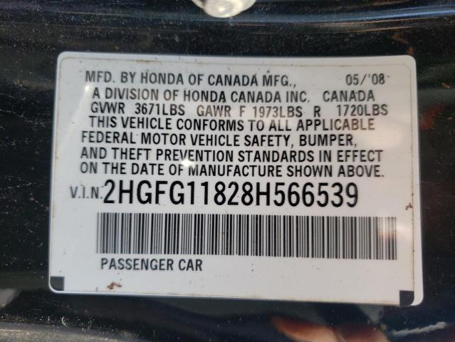 Photo 10 from auction – 2008 HONDA CIVIC EX with VIN 2HGFG11828H566539
