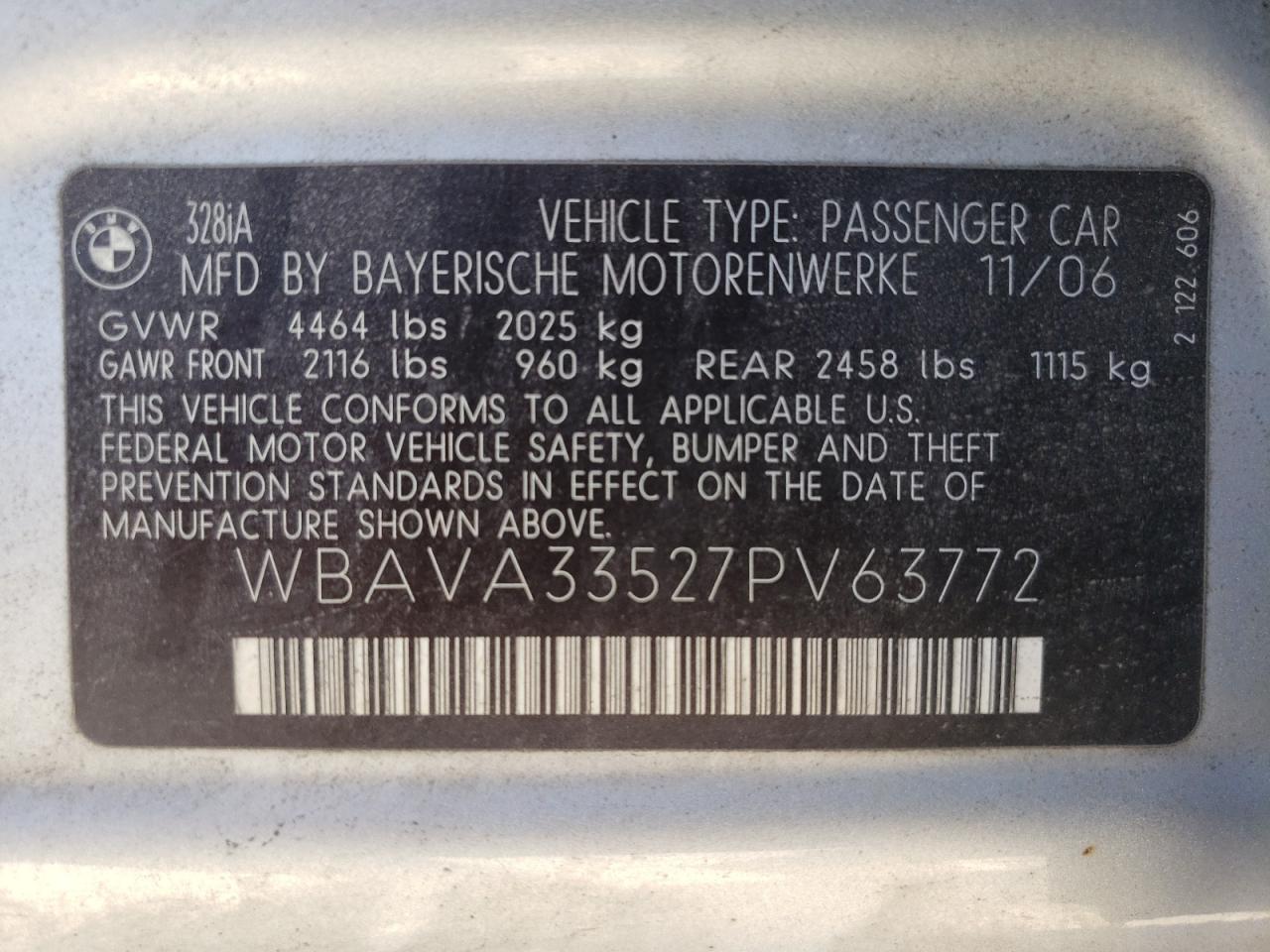 Photo 10 from auction – 2007 BMW 328 I with VIN WBAVA33527PV63772