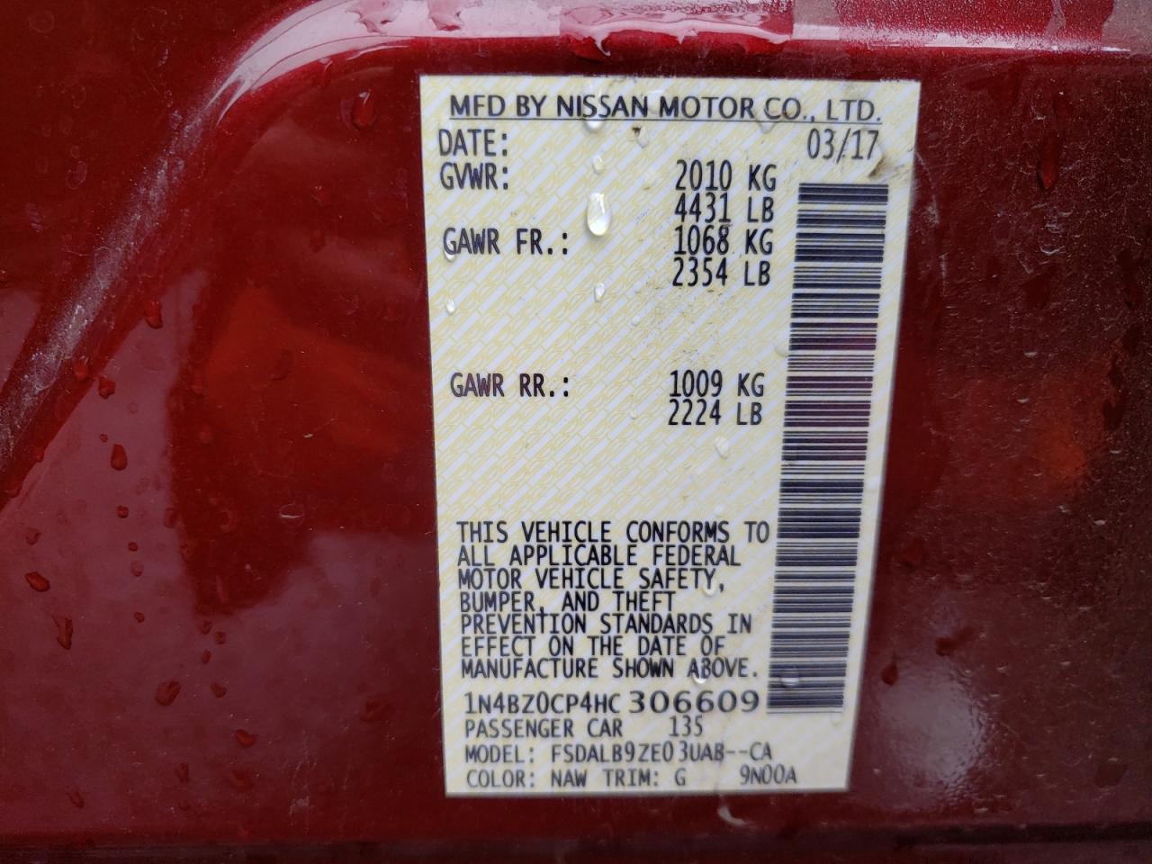 Photo 10 from auction – 2017 NISSAN LEAF S with VIN 1N4BZ0CP4HC306609