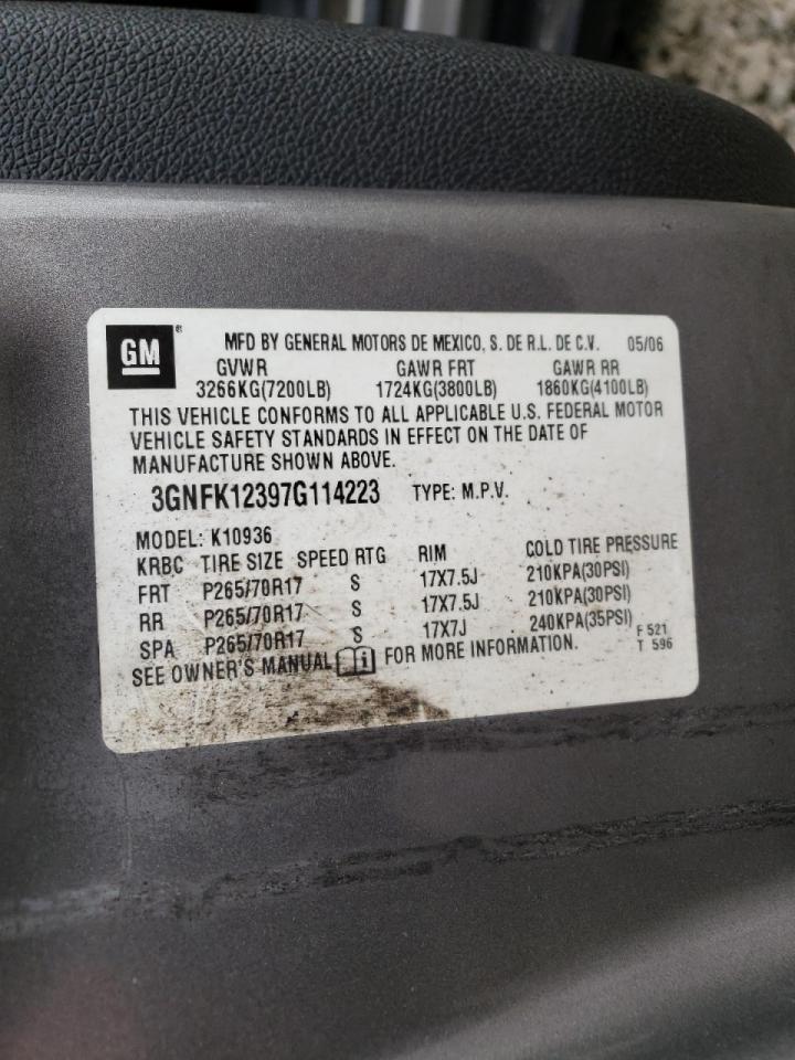 Photo 10 from auction – 2007 CHEVROLET AVALANCHE with VIN 3GNFK12397G114223