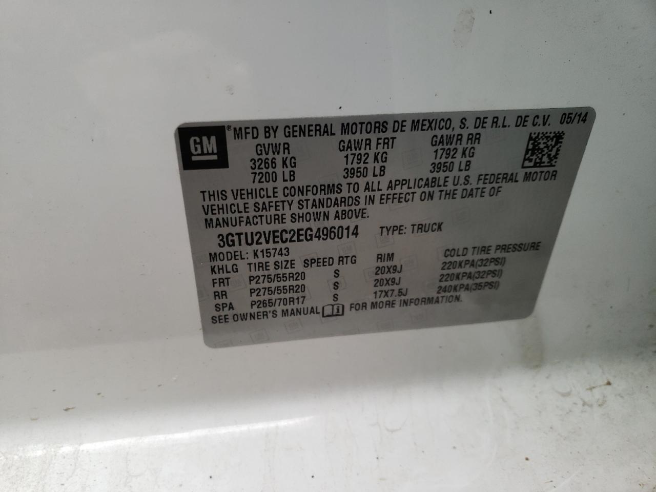 Photo 10 from auction – 2014 GMC SIERRA K15 with VIN 3GTU2VEC2EG496014