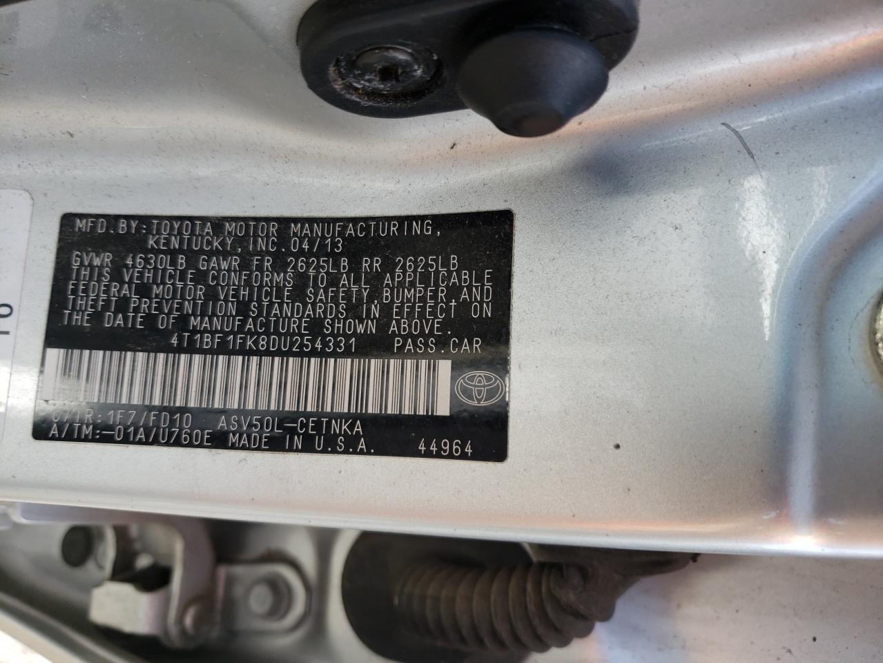 Photo 10 from auction – 2013 TOYOTA CAMRY L with VIN 4T1BF1FK8DU254331