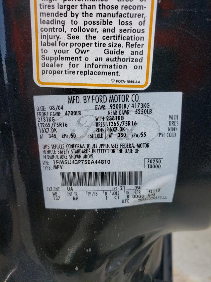 Photo 10 from auction – 2005 FORD EXCURSION with VIN 1FMSU43P75EA44810