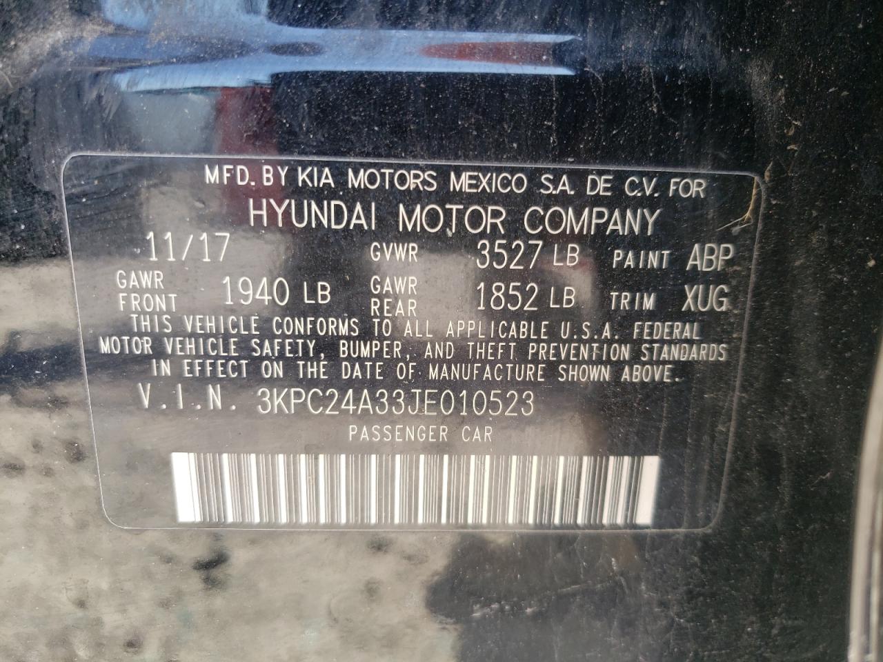 Photo 10 from auction – 2018 HYUNDAI ACCENT SE with VIN 3KPC24A33JE010523