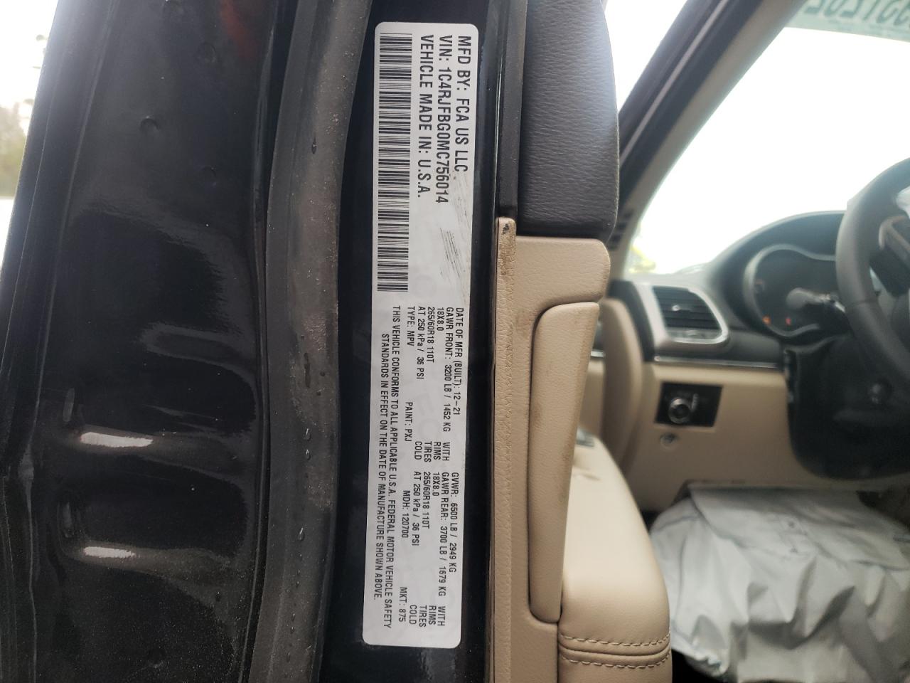 Photo 10 from auction – 2021 JEEP GRAND CHER with VIN 1C4RJFBG0MC756014