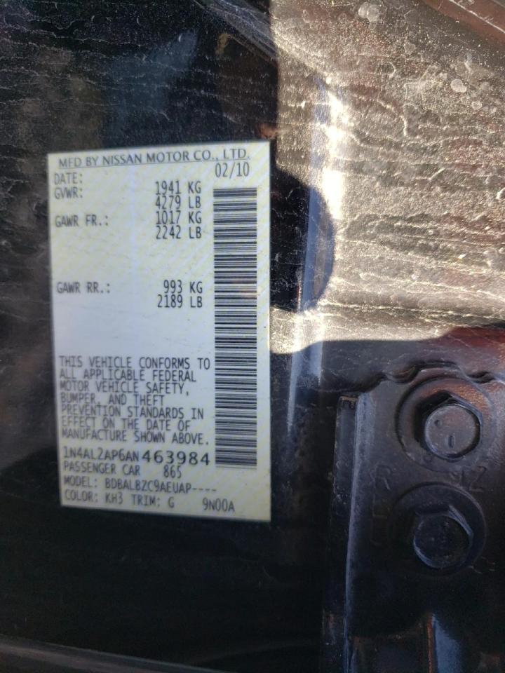 Photo 10 from auction – 2010 NISSAN ALTIMA BAS with VIN 1N4AL2AP6AN463984