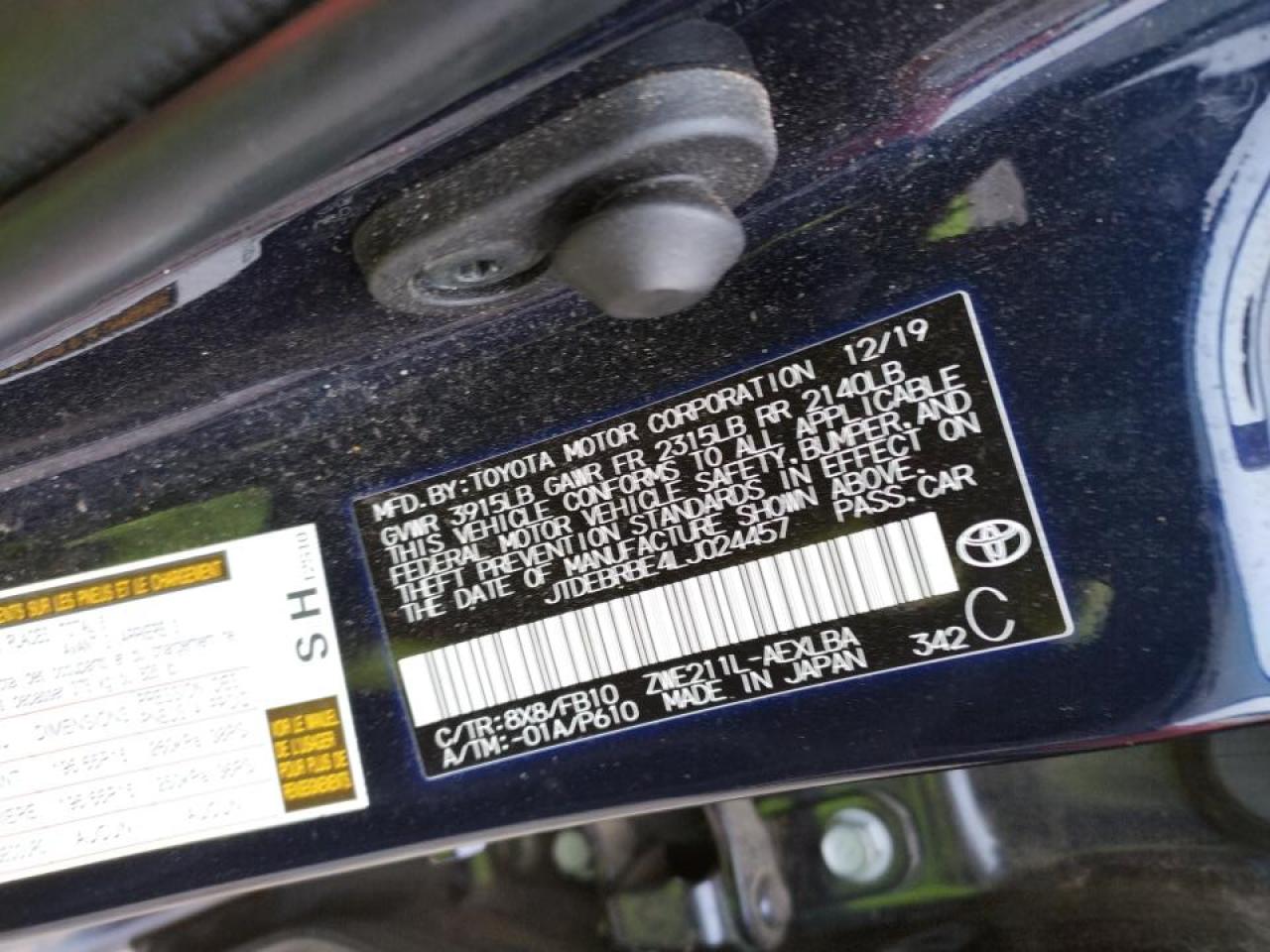 Photo 10 from auction – 2020 TOYOTA COROLLA LE with VIN JTDEBRBE4LJ024457