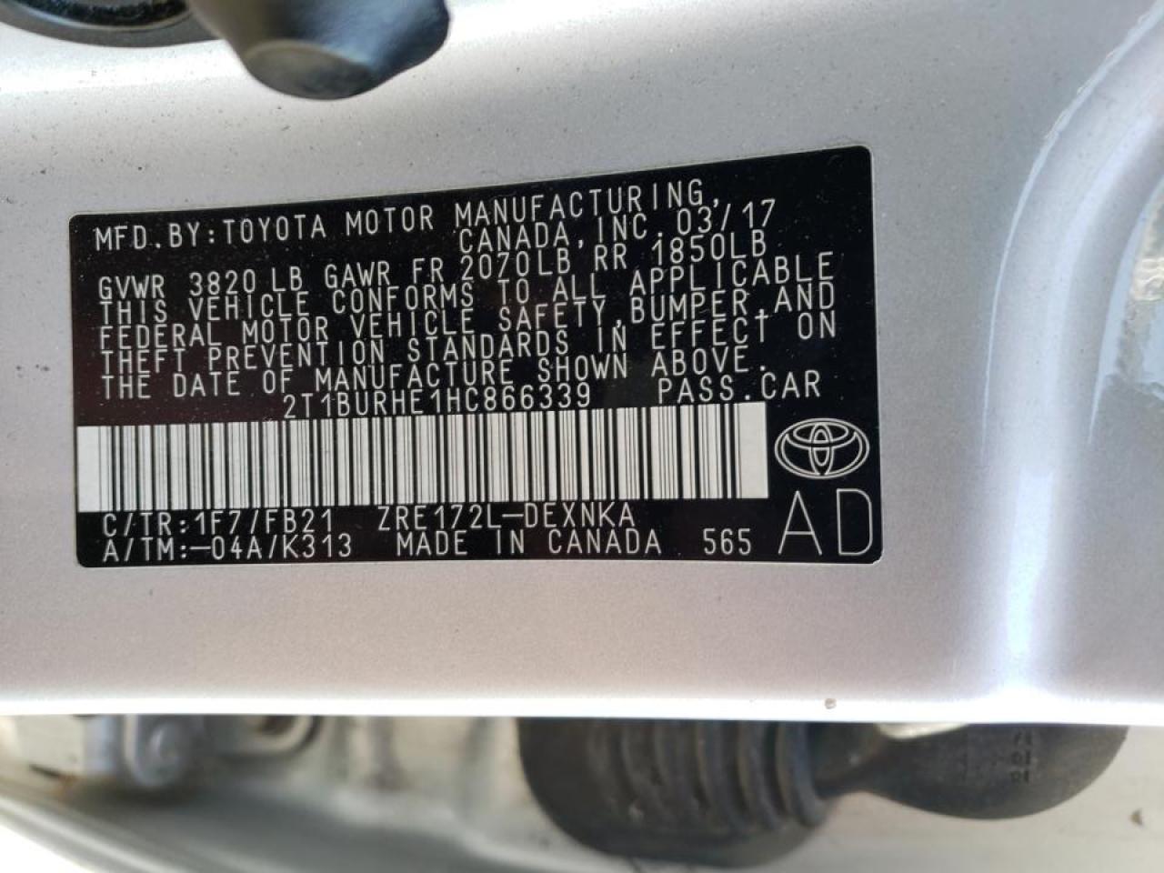 Photo 10 from auction – 2017 TOYOTA COROLLA with VIN 2T1BURHE1HC866339