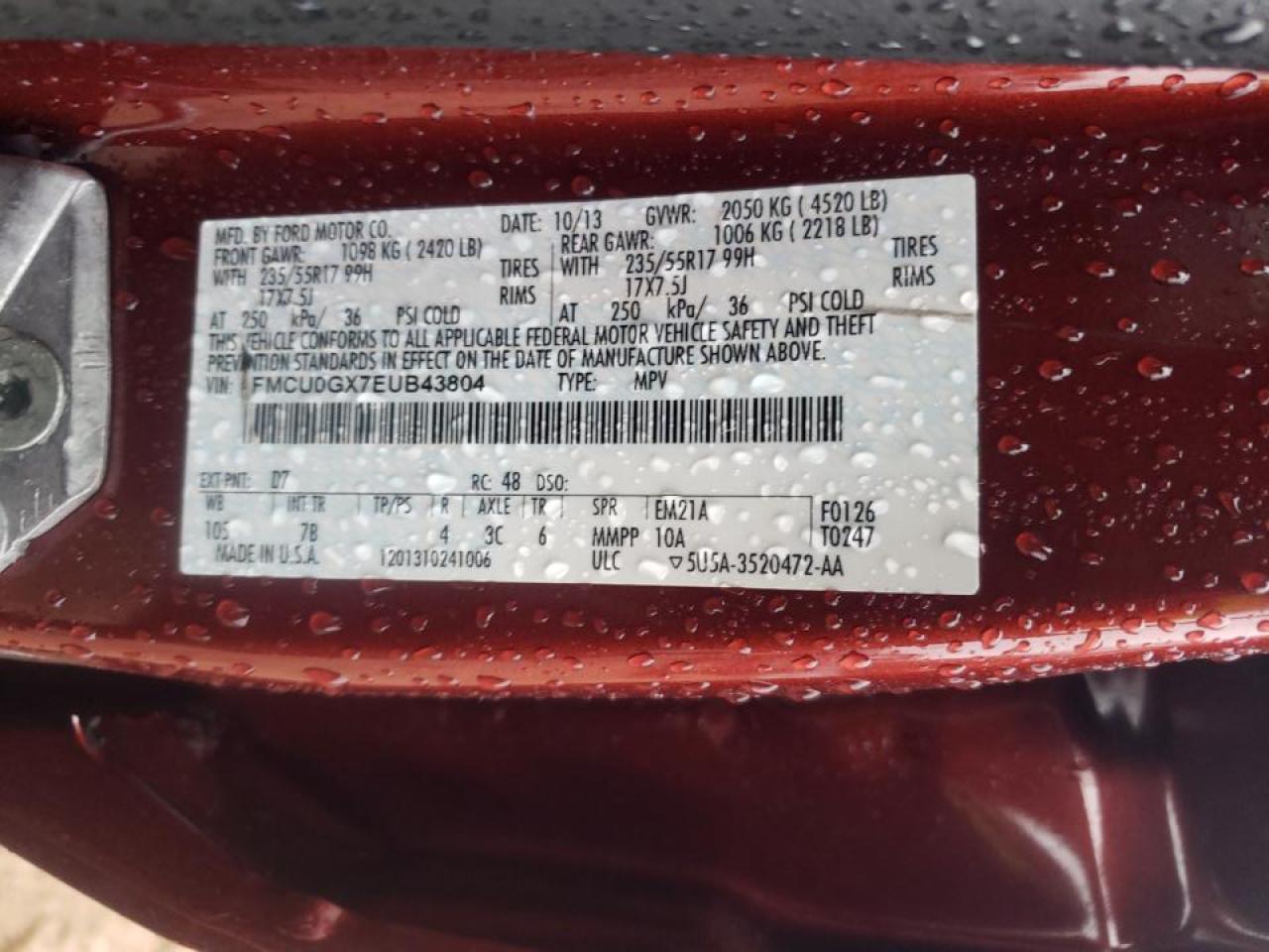 Photo 10 from auction – 2014 FORD ESCAPE SE with VIN 1FMCU0GX7EUB43804