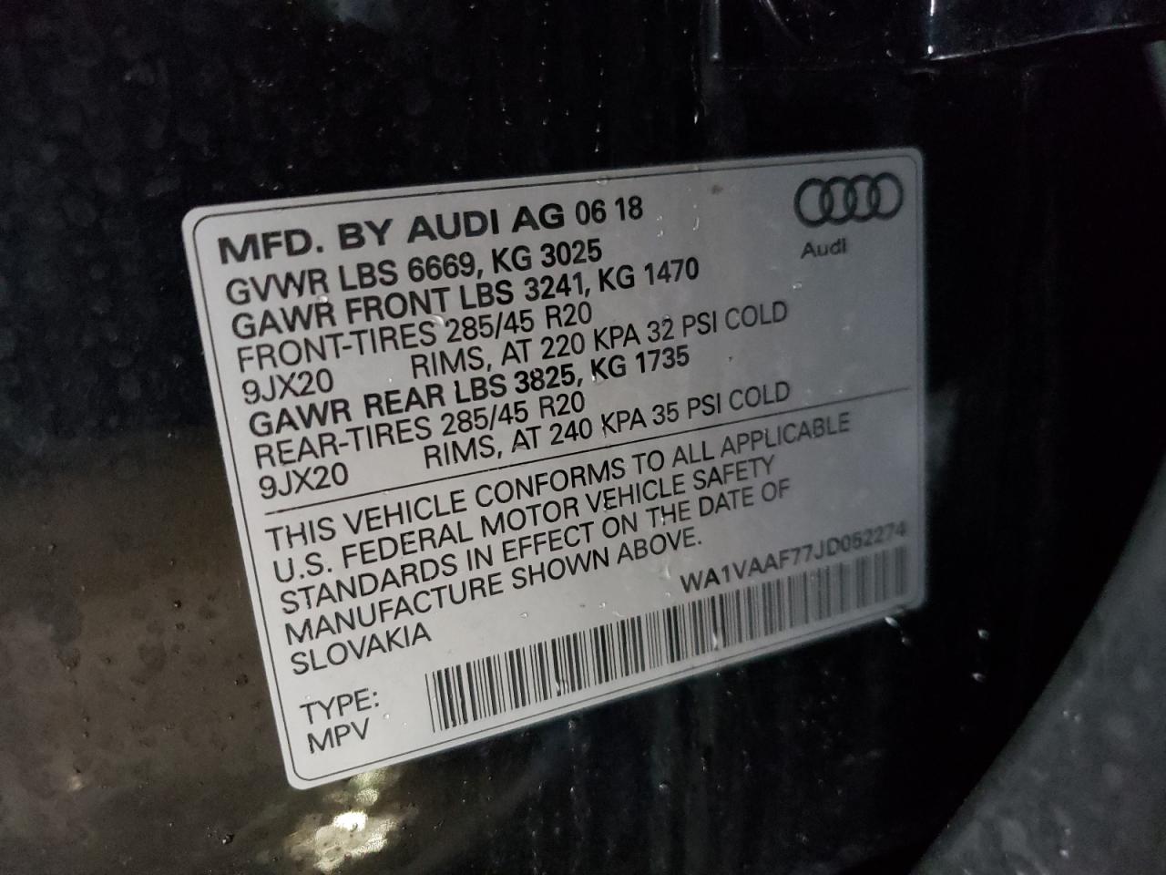 Photo 10 from auction – 2018 AUDI Q7 PRESTIG with VIN WA1VAAF77JD052274