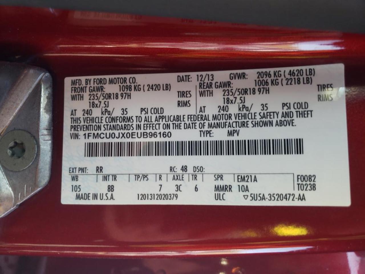 Photo 10 from auction – 2014 FORD ESCAPE TIT with VIN 1FMCU0JX0EUB96160