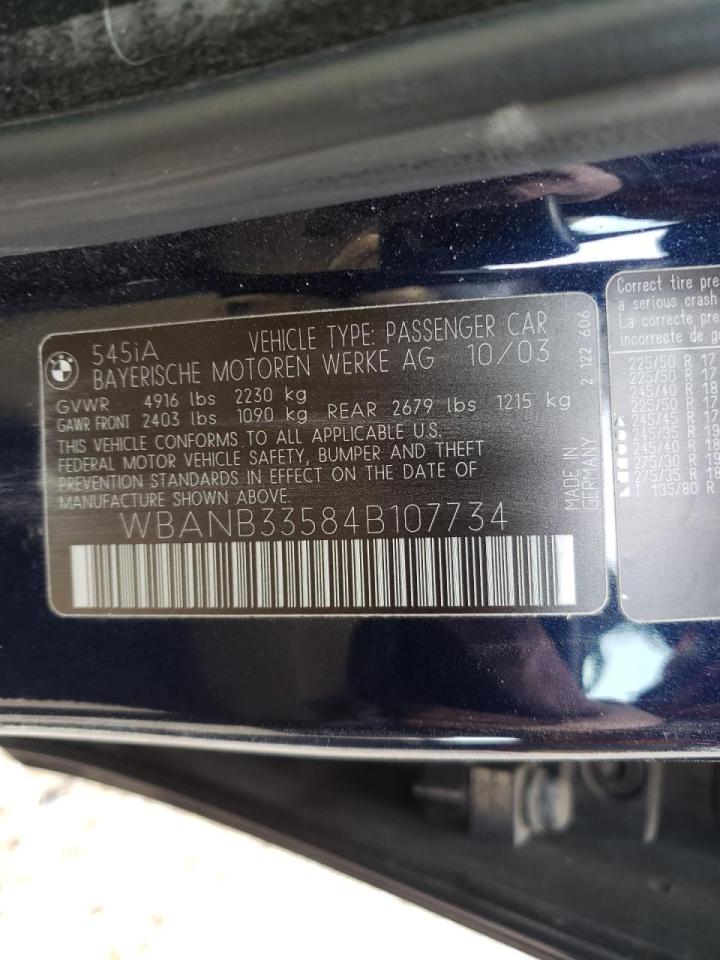 Photo 10 from auction – 2004 BMW 545 I with VIN WBANB33584B107734