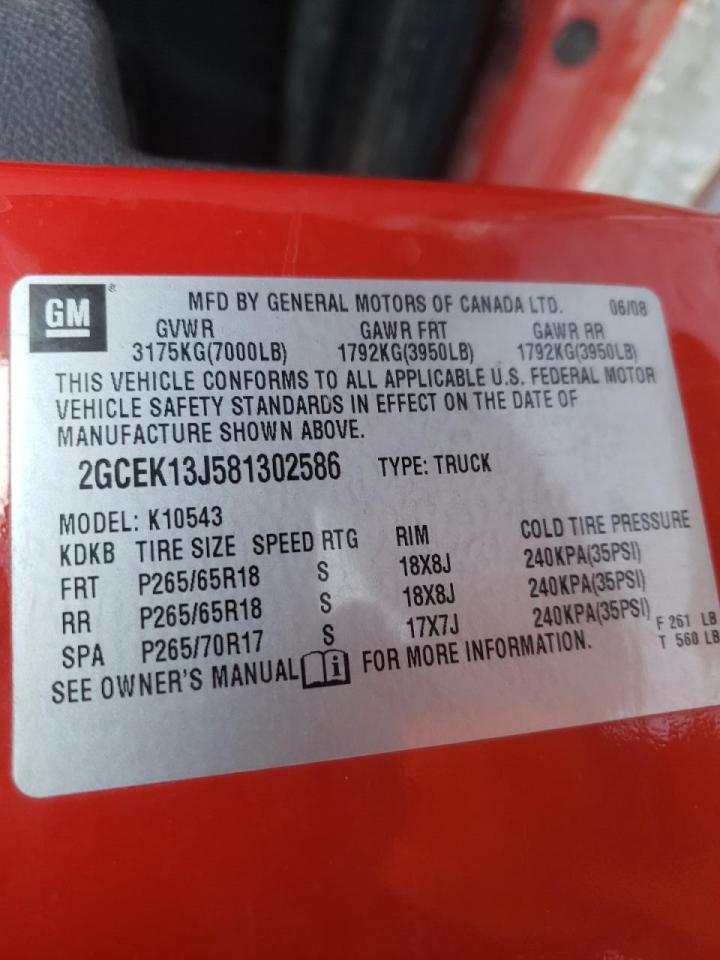 Zdjęcie 10 z aukcji – 2008 CHEVROLET SILVERADO z VIN 2GCEK13J581302586